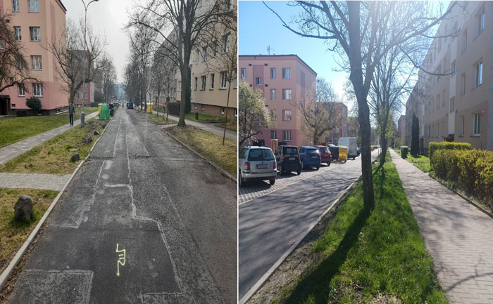 Ulice Školní před a po rekonstrukci