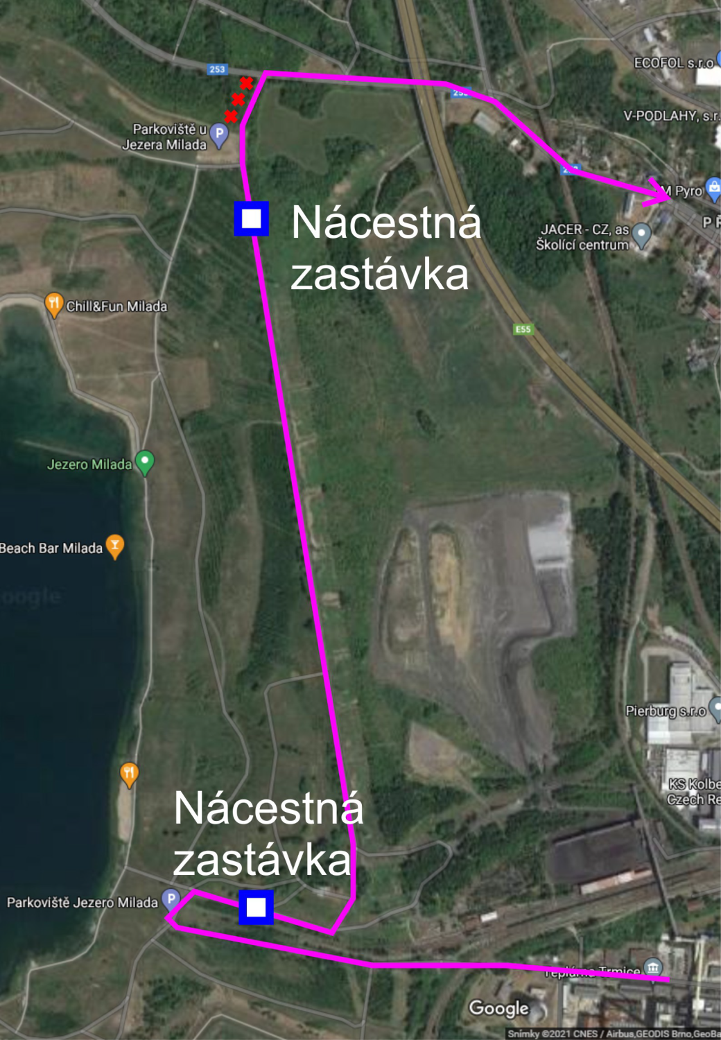 Mapa trasy na Miladu