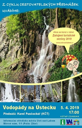 Plakát k přednášce o vodopádech na Ústecku